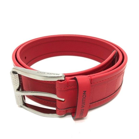 LOUIS VUITTON Damier Infini Ceinture stamp belt Leather Red/SilverHardwar - Picture 1 of 14